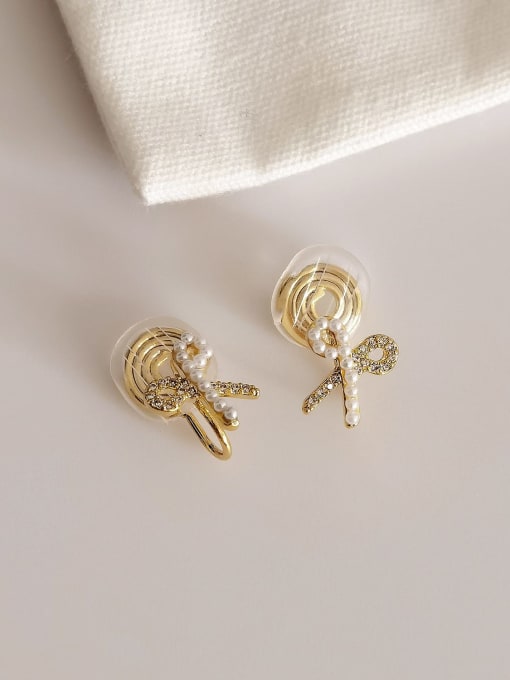 14k Gold [ear clip] Brass Cubic Zirconia Bowknot Trend Stud Earring
